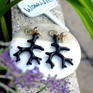 New black coral seaweeds long dangling earrings